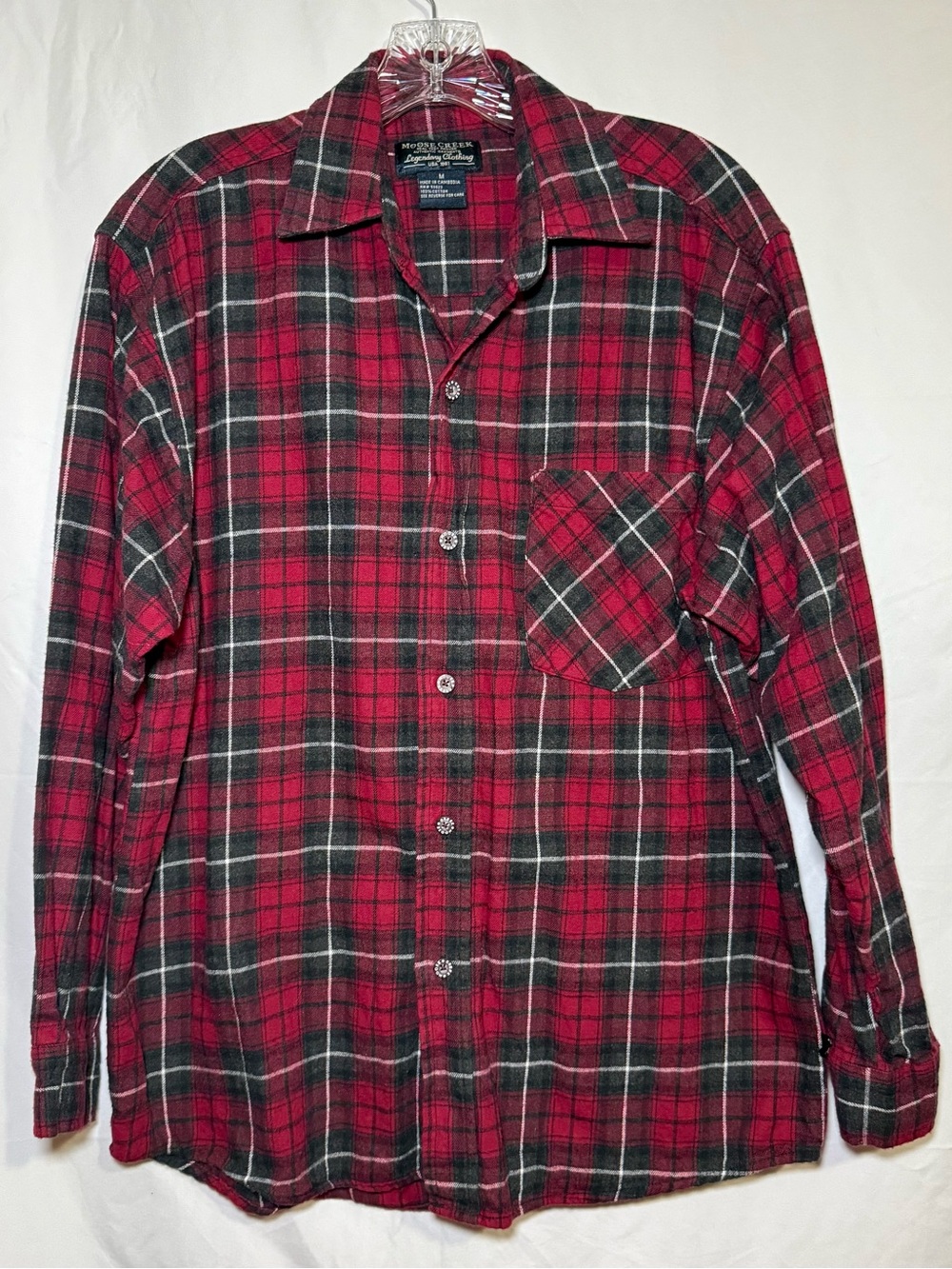 Moose Creek Men's Long Sleeve Flannel Button Up Shirt Red Black White Size M